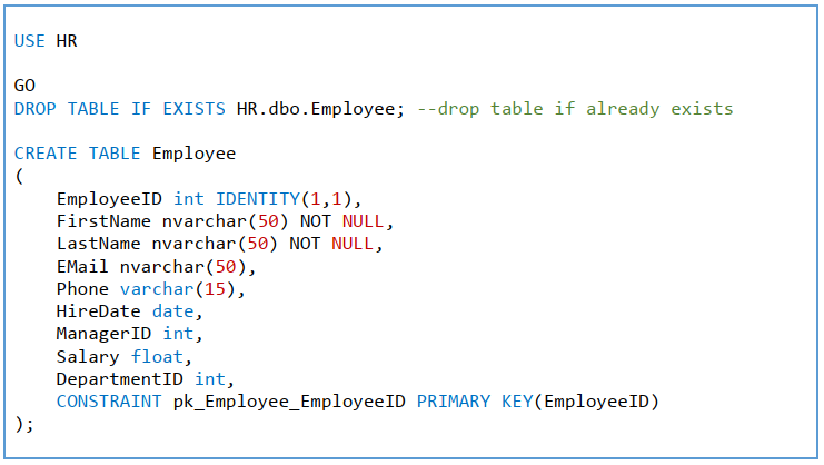 Primary Key in SQL Server