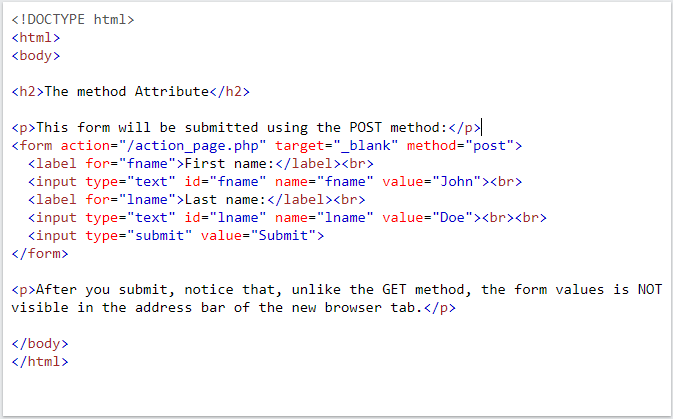 POST method in HTML