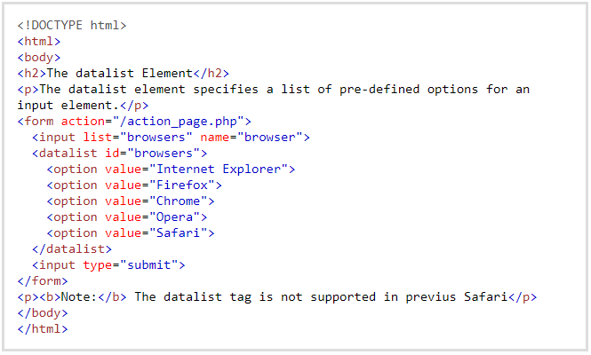 datalist Element in HTML