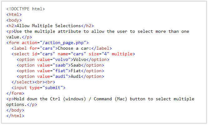 multiple selection in HTML