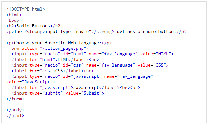 Input Type Radio in HTML