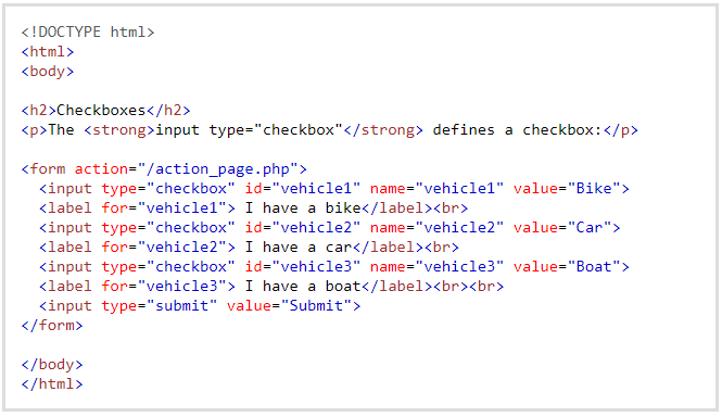 Input Type Checkbox in HTML