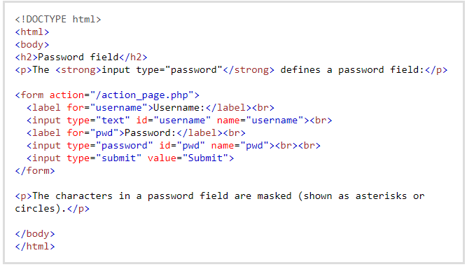 Input Type Password in HTML and web design