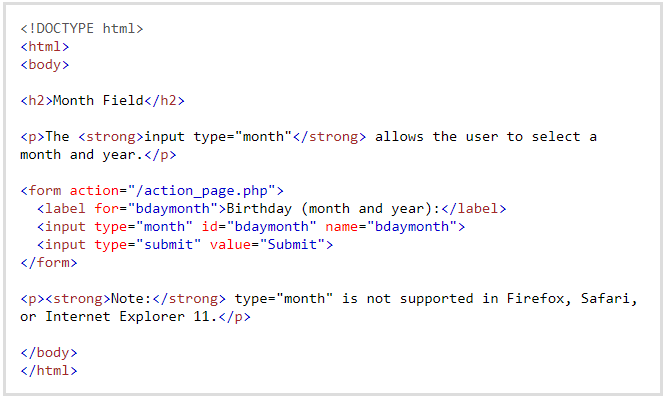 Input Type Month in HTML