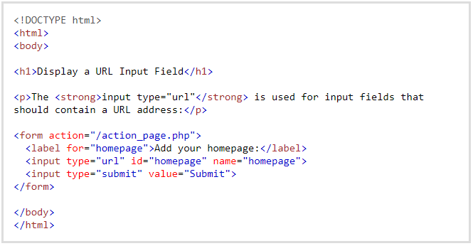 Input Type Url in HTML