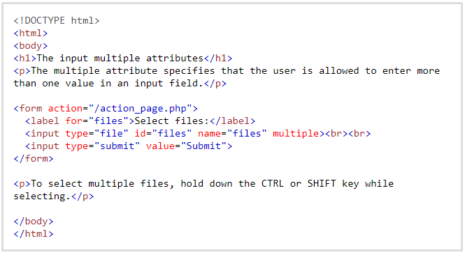 Input multiple attribute in HTML