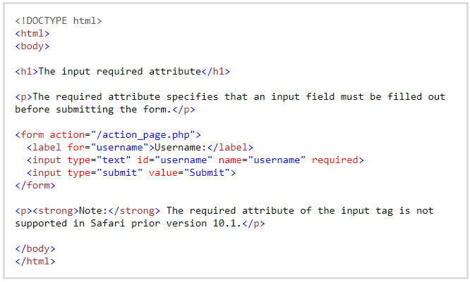 input required attribute in HTML