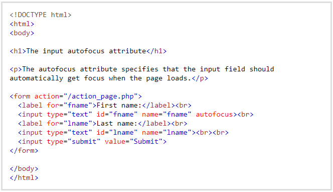Input autofocus attribute in HTML