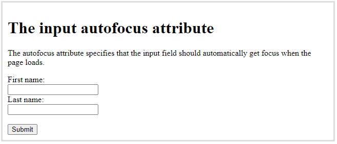 autofocus attribute in HTML