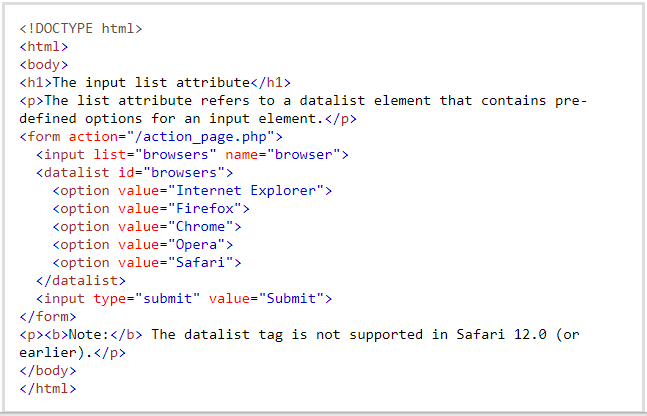 Input list attribute in HTML