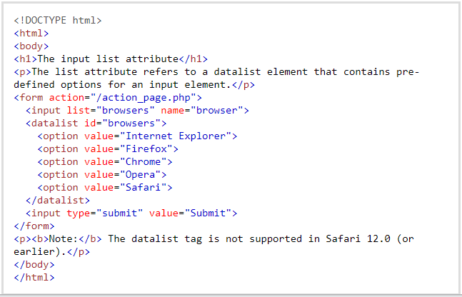 Input list attribute in HTML Input list attribute in HTML