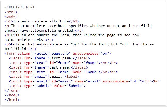 Input autocomplete attribute in HTML Input autocomplete attribute in HTML