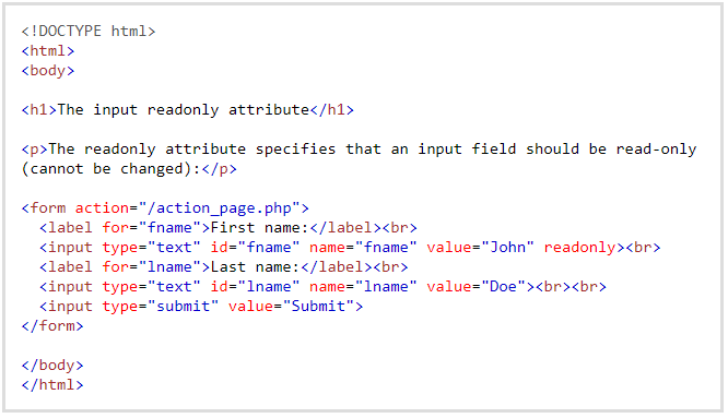 readonly attribute in HTML readonly attribute in HTML