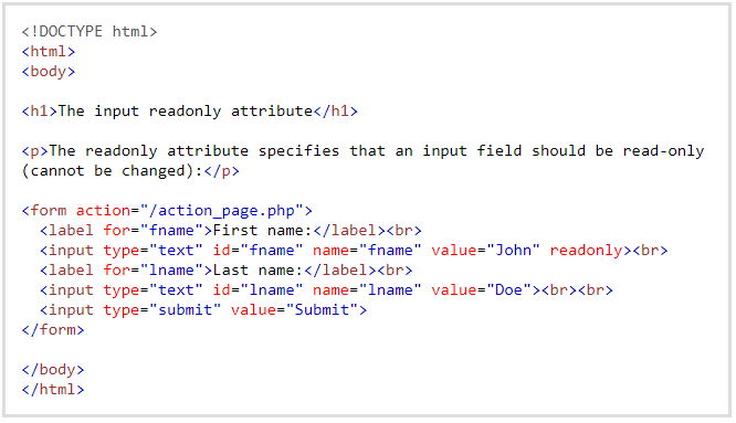 readonly attribute in HTML