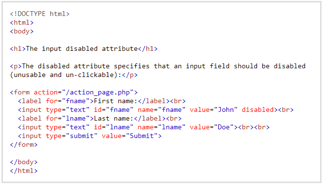 disabled attribute in HTML