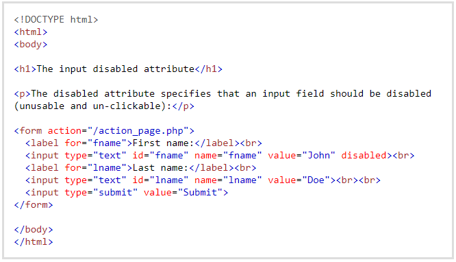 disabled attribute in HTML disabled attribute in HTML