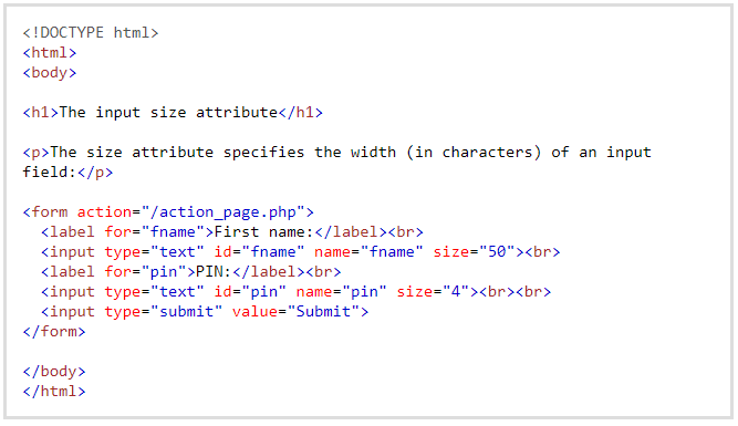 Input size attribute in HTML