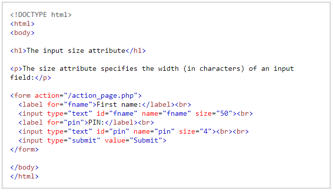 Input size attribute in HTML Input size attribute in HTML