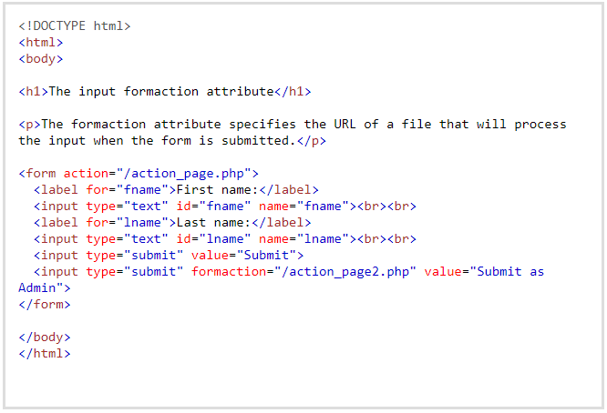 Input formation attribute in HTML
